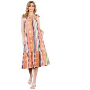 NWT THML Strap Pattern Orange Midi Dress